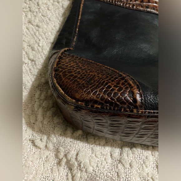 Brahmin Tuscan Shoulder Bag Pecan Croc Black Leather Purse - Picture 9 of 14